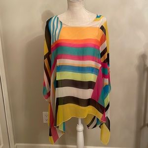 Colorful Bateman sleeve top, made of chiffon with spandex underlay.  Size small